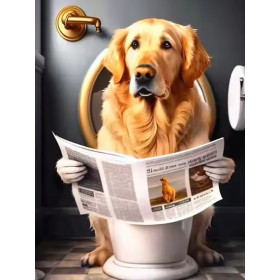 Kit de peinture par numero - Golden Retriever aux Toilettes