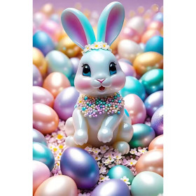 Kit de peinture par numero - Lapin Bleu Pastel et ses Œufs de Pâques Nacrés