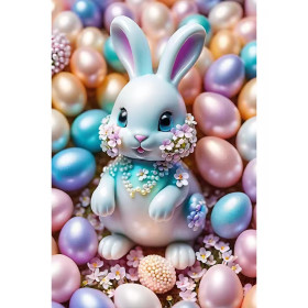 Kit de peinture par numero - Lapin aux Perles et Œufs de Pâques Pastel