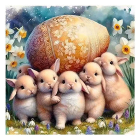Kit de peinture par numero - La Joyeuse Famille de Lapins et l'Œuf Géant