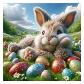 Kit de peinture par numero - Lapin Rêveur de Pâques Allongé dans l'Herbe