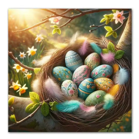 Kit de peinture par numero - Nid de Pâques aux Œufs Fleuris et Plumes Magiques