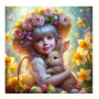 Kit de peinture par numero - Petite Fille au Lapin et Jonquilles de Pâques