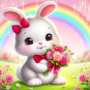Kit de peinture par numero - Lapin aux Roses et Arc-en-Ciel Magique