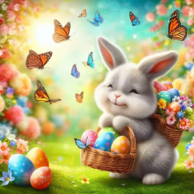 Kit de peinture par numero - Lapin de Pâques aux Paniers Enchantés et Papillons