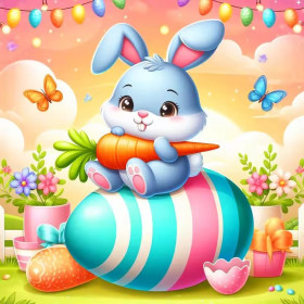 Kit de peinture par numero - Lapin Bleu Rigolo et son Œuf Géant : Magie de Pâques