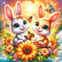 Kit de peinture par numero - Duo de Lapins Heureux au Jardin de Papillons