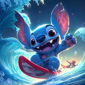Kit de peinture par numero - Stitch Surfeur Hawaïen