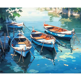 Kit de peinture par numero - Barques Bleues sur l'Eau Turquoise