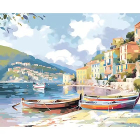 Kit de peinture par numero - Port Italien aux Barques Colorées