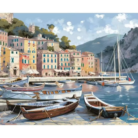 Kit de peinture par numero - Port Italien avec Voiliers et Barques