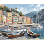 Kit de peinture par numero - Port Italien avec Voiliers et Barques