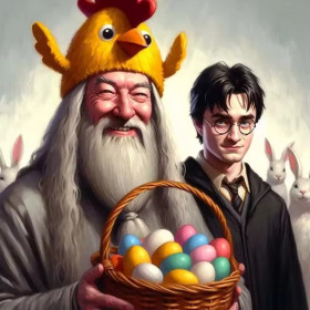 Kit de peinture par numero - Harry Potter et Dumbledore : La Surprise de Pâques