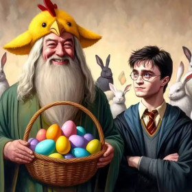 Kit de peinture par numero - Harry et Dumbledore : La Joyeuse Récolte de Pâques