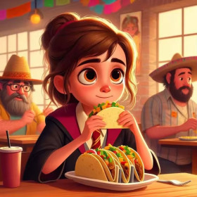 Kit de peinture par numero - Hermione au Restaurant : Le Festin de Tacos