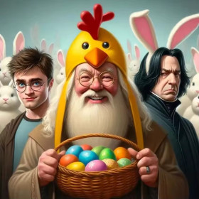 Kit de peinture par numero - Harry Potter, Dumbledore et Rogue : Joyeuses Pâques à Poudlard