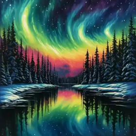 Kit de peinture par numero - Aurore Boréale sur le Lac Nordique