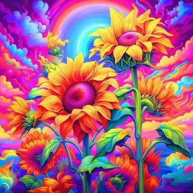 Kit de peinture par numero - Les Tournesols de l'Arc-en-Ciel