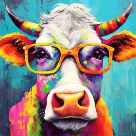 Kit de peinture par numero - La Vache Hipster Multicolore