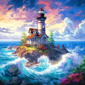 Kit de peinture par numero - Le Phare des Flots Déchaînés