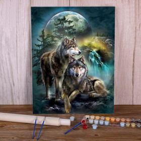 Kit de peinture par numero - Duo de Loups et Clair de Lune