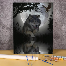 Kit de peinture par numero - Loup au Clair de Lune & Aigle