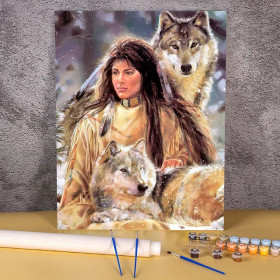Kit de peinture par numero - La Gardienne des Loups sous la Neige