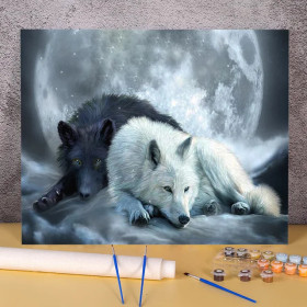 Kit de peinture par numero - L'Équilibre Lunaire : Loups Yin & Yang