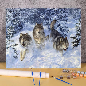 Kit de peinture par numero - La Course de la Meute dans la Neige