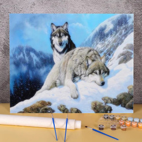 Kit de peinture par numero - Le Duo de Loups des Sommets