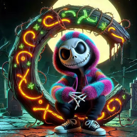 Kit de peinture par numero - Kit Halloween Jack et le Croissant de Lune Néon Énigmatique