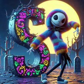 Kit de peinture par numero - Halloween Jack et le Serpent Néon aux Symboles Enchantés