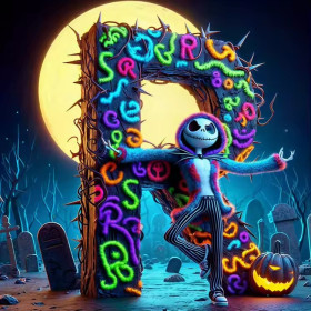 Kit de peinture par numero - Halloween Jack et la Lettre R aux Éclats Néon Texturés