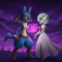 Kit de peinture par numero - Lucario et Gardevoir : L'Union Magique sous les Étoiles