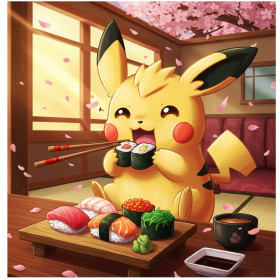 Kit de peinture par numero - Pikachu au Pays des Sushis : Délices Japonais