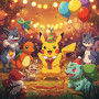Kit de peinture par numero - La Fête d'Anniversaire Pokémon : Pikachu et ses Amis