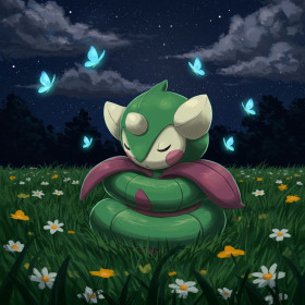 Kit de peinture par numero - Sérénité Nocturne : Le Repos du Pokémon Plante