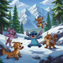 Kit de peinture par numero - Stitch et ses Amis dans la Neige
