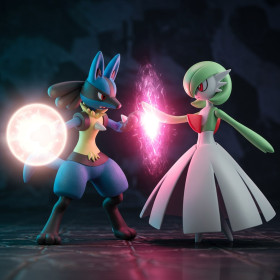 Kit de peinture par numero - Lucario contre Gardevoir : Le Duel des Énergies Magiques