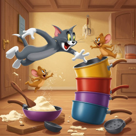 Kit de peinture par numero - Tom et Jerry La Course-Poursuite en Cuisine