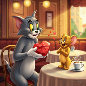 Kit de peinture par numero - Tom et Jerry Rendez-vous Romantique