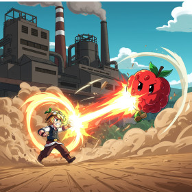 Kit de peinture par numero - Combat Manga Le Héros et la Framboise Géante