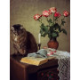 Kit de peinture par numero - Chat Persan et Bouquet de Roses : Ambiance Vintage