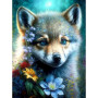 Kit de peinture par numero - Louveteau aux Yeux de Cristal et Fleurs d'Été