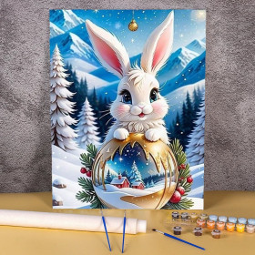 Kit de peinture par numero - Lapin de Noël et sa Boule Magique