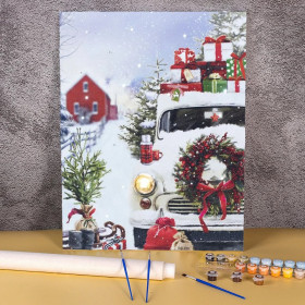 Kit de peinture par numero - Le Pick-up Blanc de Noël