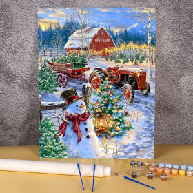 Kit de peinture par numero - Noël à la Ferme des Sapins