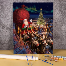 Kit de peinture par numero - Le Vol du Père Noël au-dessus de la Ville