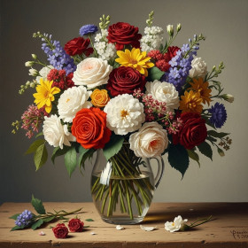 Kit de peinture par numero - Bouquet de Roses et Fleurs des Champs