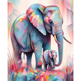 Kit de peinture par numero - Maman Éléphant et son Éléphanteau Arc-en-ciel